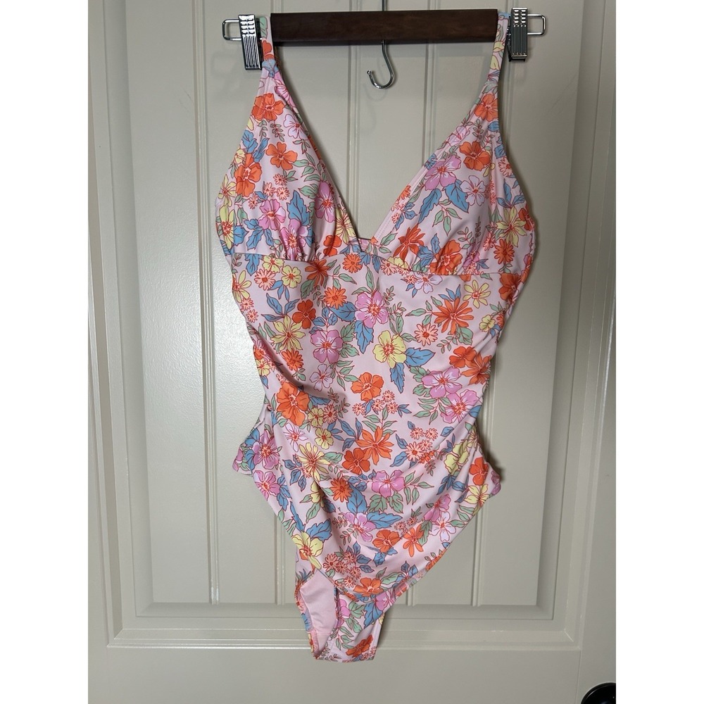 Women's One Piece Swimsuit L/XL Pink Floral Tummy Control Resort Beach Vacation